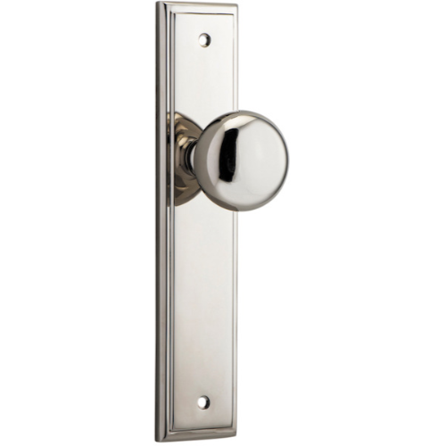 Door Knob Cambridge Stepped Latch Polished Nickel H237xW50xP67mm in Polished Nickel
