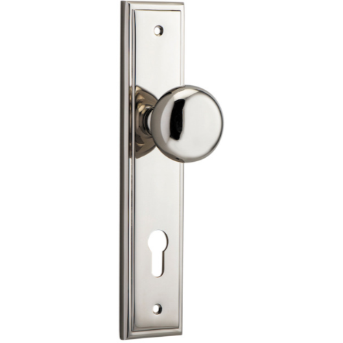 Door Knob Cambridge Stepped Euro Polished Nickel CTC85mm H237xW50xP67mm in Polished Nickel