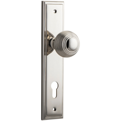 Door Knob Guildford Stepped Euro Polished Nickel CTC85mm H237xW50xP60mm in Polished Nickel