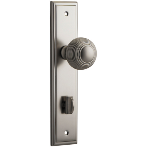 Door Knob Guildford Stepped Privacy Satin Nickel CTC85mm H237xW50xP60mm in Satin Nickel