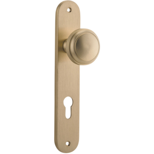Door Knob Paddington Oval Euro Brushed Brass CTC85mm H237xW50xP68mm in Brushed Brass