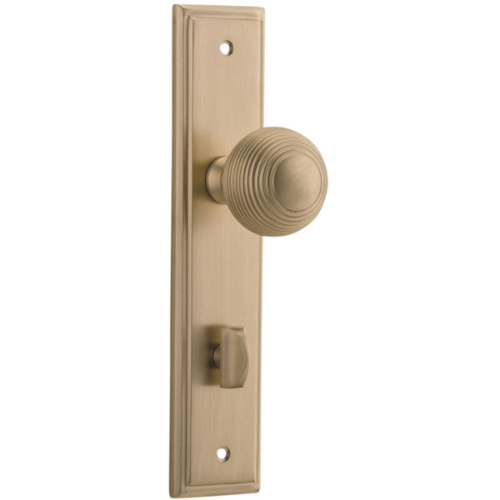 Door Knob Guildford Stepped Privacy Brushed Brass CTC85mm H237xW50xP60mm in Brushed Brass