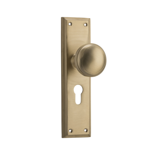 Door Knob Milton Euro Pair Unlacquered Satin Brass H200xW50xP73mm in Unlacquered Satin Brass