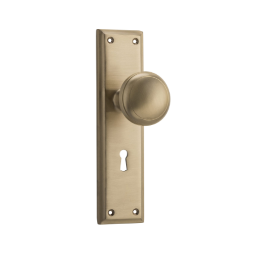 Door Knob Milton Lock Pair Unlacquered Satin Brass H200xW50xP73mm in Unlacquered Satin Brass