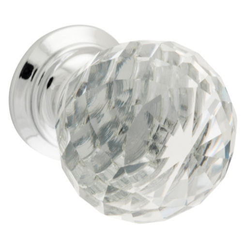 Cupboard Knob Diamond Clear Glass Chrome Plated D25xP35mm BP20mm in Chrome Plated