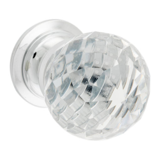 Cupboard Knob Diamond Clear Glass Chrome Plated D30xP42mm BP26mm in Chrome Plated