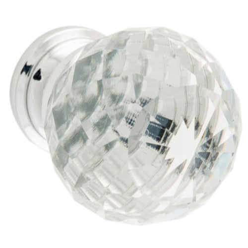 Cupboard Knob Diamond Clear Glass Chrome Plated D40xP55mm BP28mm in Chrome Plated