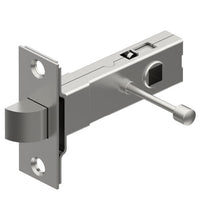 Brass tube latch with integrated privacy feature, 7.6mm hub and 60mm backset, by Style Finish Doorware, installed on a door.