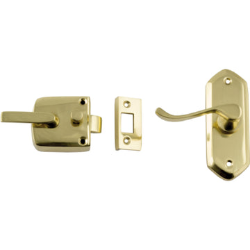 Screen Door Latch Left Hand External Polished Brass H98xW36mm P40mm in Polished Brass
