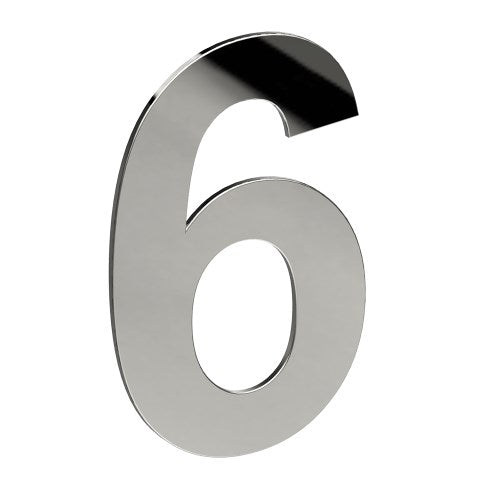 Stainless Steel Number '6' 130mm x 90mm in Polished Stainless