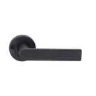 Black Madinoz Lever 014 door handle by DormaKaba with sleek design and ergonomic lever on a door.