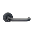 Black Madinoz Lever 018 door handle by DormaKaba, showing the sleek lever design and modern finish.