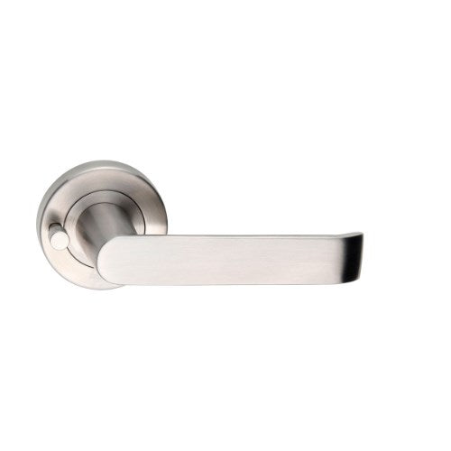 MDZ Lever 20 on Integrated Privacy Ø53 Round Rose, inc. Privacy Latch. 316 Marine Grade (Pair) in Polished Stainless Steel