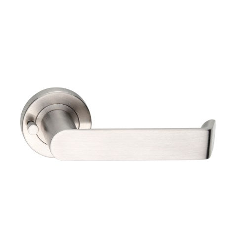 MDZ Lever 21 on Integrated Privacy Ø53 Round Rose, inc. Privacy Latch. 316 Marine Grade (Pair) in Polished Stainless