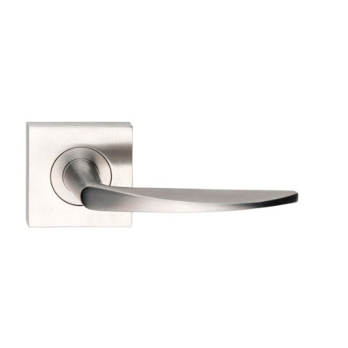 MDZ Lever 25 on 57mm x 57mm Square Rose. 316 Marine Grade (Pair) in Polished Stainless Steel