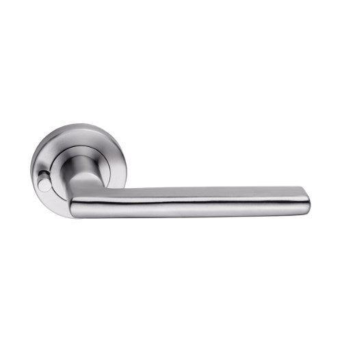 MDZ Lever 27T on Integrated Privacy Ø53 Round Rose, inc. Privacy Latch. 316 Marine Grade (Pair) in Polished Stainless