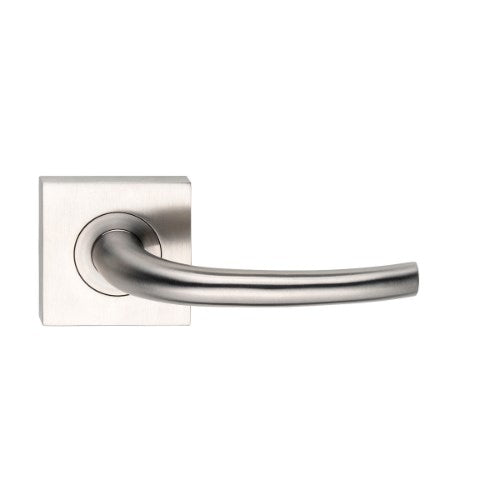 MDZ Lever 32 on 57mm x 57mm Square Rose. 316 Marine Grade (Pair) in Polished Stainless