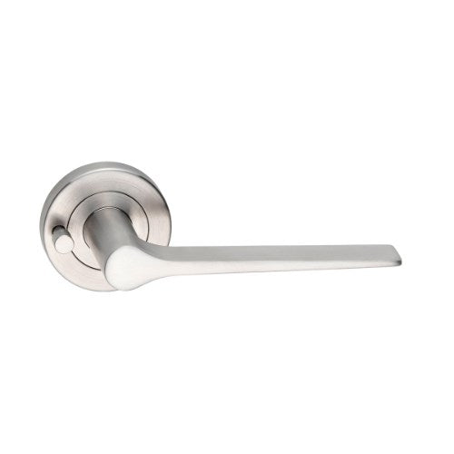 MDZ Lever 34 on Integrated Privacy Ø53 Round Rose, inc. Privacy Latch. 316 Marine Grade (Pair) in Polished Stainless Steel