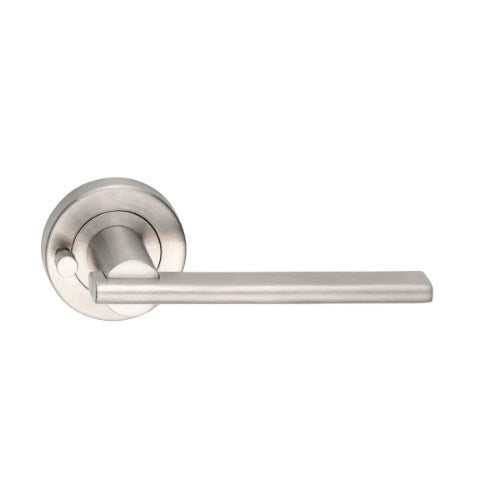 MDZ Lever 36 on Integrated Privacy Ø53 Round Rose, inc. Privacy Latch. 316 Marine Grade (Pair) in Polished Stainless