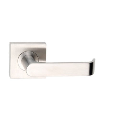 MDZ Lever 37 on 57mm x 57mm Square Rose. 316 Marine Grade (Pair) in Polished Stainless Steel