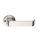 MDZ Lever 39 on Integrated Privacy Ø53 Round Rose, inc. Privacy Latch. 316 Marine Grade (Pair) in Polished Stainless Steel