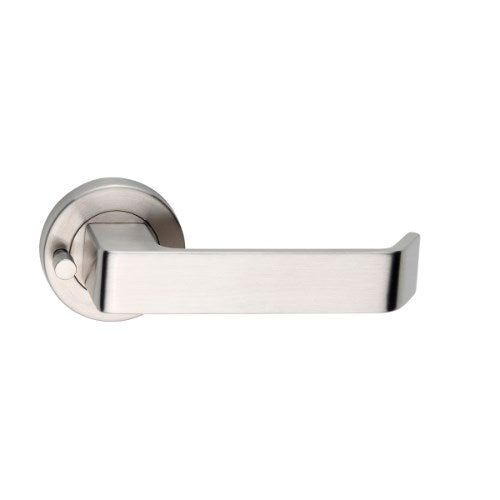 MDZ Lever 39 on Integrated Privacy Ø53 Round Rose, inc. Privacy Latch. 316 Marine Grade (Pair) in Polished Stainless Steel