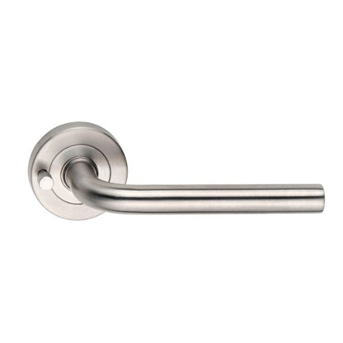 MDZ Lever 40 on Integrated Privacy Ø53 Round Rose, inc. Privacy Latch. 316 Marine Grade (Pair) in Satin Stainless