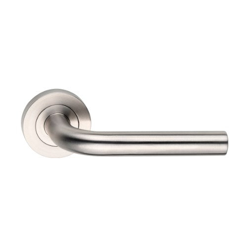 MDZ Lever 45 on Ø53mm Round Rose. 316 Marine Grade (Pair) in Polished Stainless Steel