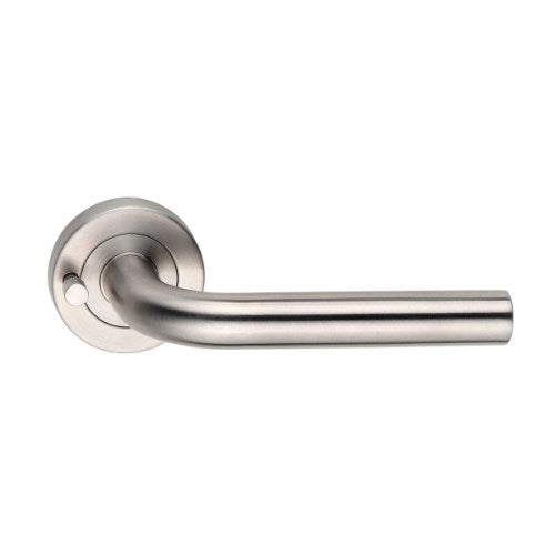 MDZ Lever 45T on Integrated Privacy Ø53 Round Rose, inc. Privacy Latch. 316 Marine Grade (Pair) in Polished Stainless