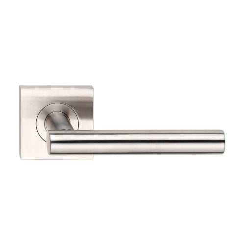 MDZ Lever 55T on 57mm x 57mm Square Rose. 316 Marine Grade (Pair) in Polished Stainless Steel
