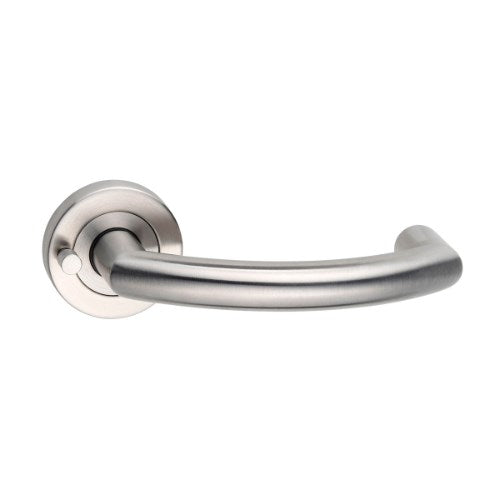 MDZ Lever 60T on Integrated Privacy Ø53 Round Rose, inc. Privacy Latch. 316 Marine Grade (Pair) in Polished Stainless Steel