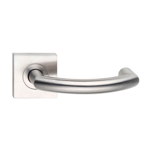 MDZ Lever 60T on 57mm x 57mm Square Rose. 316 Marine Grade (Pair) in Polished Stainless Steel