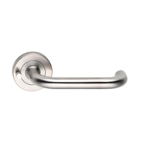 MDZ Lever 70T on Integrated Privacy Ø53 Round Rose, inc. Privacy Latch. 316 Marine Grade (Pair) in Polished Stainless