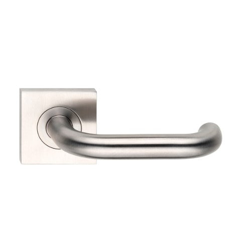 MDZ Lever 75 on 57mm x 57mm Square Rose. 316 Marine Grade (Pair) in Polished Stainless Steel