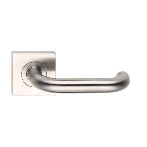 MDZ Lever 75T on 57mm x 57mm Square Rose. 316 Marine Grade (Pair) in Polished Stainless