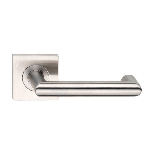 MDZ Lever 81T on 57mm x 57mm Square Rose. 316 Marine Grade (Pair) in Polished Stainless