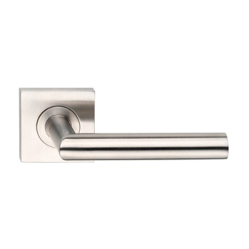MDZ Lever 85 on 57mm x 57mm Square Rose. 316 Marine Grade (Pair) in Polished Stainless