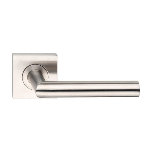 MDZ Lever 85T on 57mm x 57mm Square Rose. 316 Marine Grade (Pair) in Polished Stainless Steel