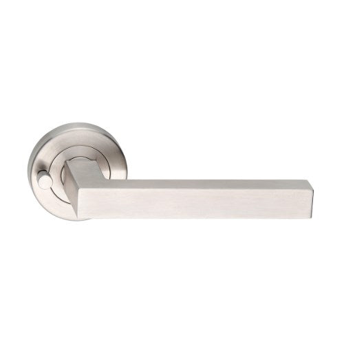 MDZ Lever 90 on Integrated Privacy Ø53 Round Rose, inc. Privacy Latch. 316 Marine Grade (Pair) in Polished Stainless