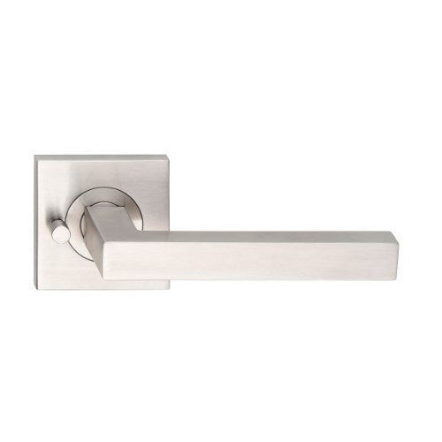 MDZ Lever 90 on Integrated Privacy 57mm x 57mm Square Rose. 316 Marine Grade (Pair) in Polished Stainless