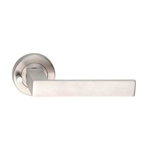 MDZ Lever 100 on Integrated Privacy Ø53 Round Rose, inc. Privacy Latch. 316 Marine Grade (Pair) in Polished Stainless
