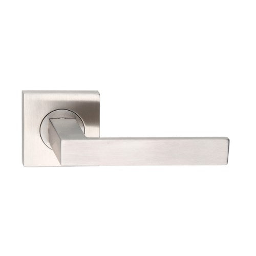 MDZ Lever 100 on 57mm x 57mm Square Rose. 316 Marine Grade (Pair) in Polished Stainless