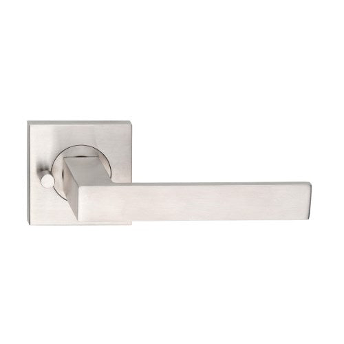 MDZ Lever 100 on Integrated Privacy 57mm x 57mm Square Rose. 316 Marine Grade (Pair) in Polished Stainless