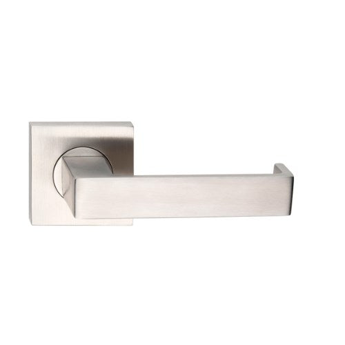 MDZ Lever 101 on 57mm x 57mm Square Rose. 316 Marine Grade (Pair) in Polished Stainless
