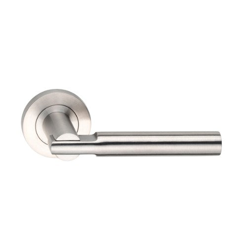 MDZ Lever 105 on Ø53mm Round Rose. 316 Marine Grade (Pair) in Polished Stainless Steel
