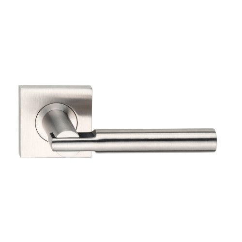 MDZ Lever 105 on 57mm x 57mm Square Rose. 316 Marine Grade (Pair) in Satin Stainless