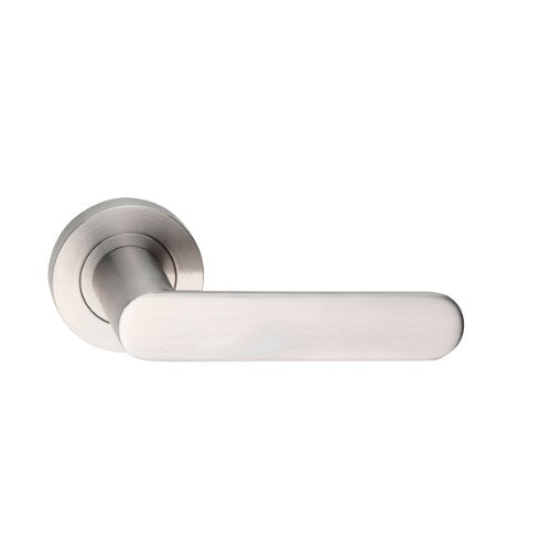 MDZ Lever 110 on Ø53mm Round Rose. 316 Marine Grade (Pair) in Polished Stainless Steel