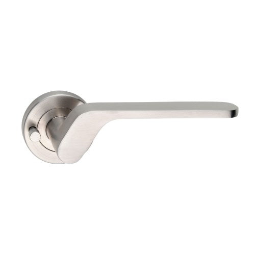 MDZ Lever 114 on Integrated Privacy Ø53 Round Rose, inc. Privacy Latch. 316 Marine Grade (Pair) in Polished Stainless