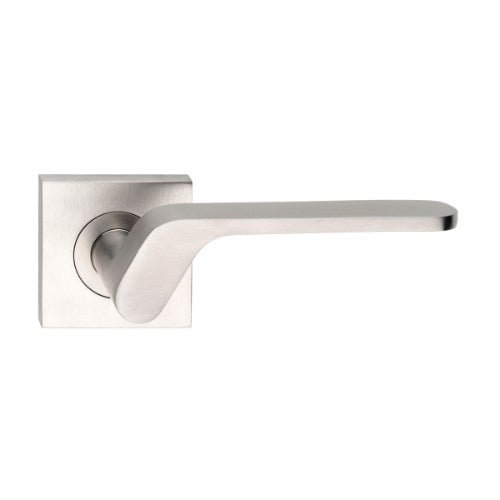 MDZ Lever 114 on 57mm x 57mm Square Rose. 316 Marine Grade (Pair) in Polished Stainless Steel