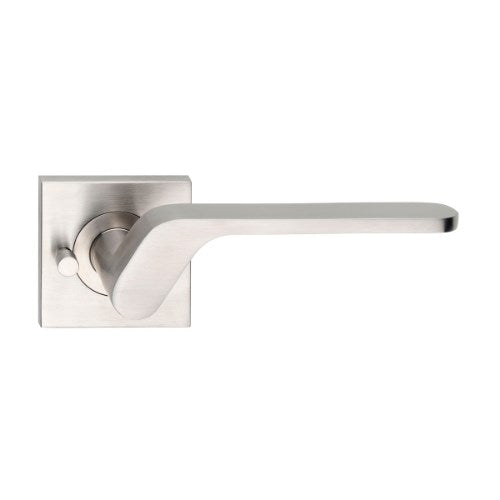 MDZ Lever 114 on Integrated Privacy 57mm x 57mm Square Rose. 316 Marine Grade (Pair) in Polished Stainless